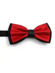 ZLQ&GOU 1pc Polyester Dual-Color Bow Tie For Men, Plaid Pattern Fashion Bow Tie, Suitable For Formal Occasions And Weddings - Red - View 2