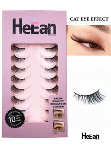 Hộp quà 10 cặp | Mi giả nửa mắt tự nhiên 6-12mm, dải mi mỏng màu đen, có thể tái sử dụng, dễ dùng cho người mới bắt đầu, phù hợp cho sử dụng hàng ngày và lễ hội. - Xem 5