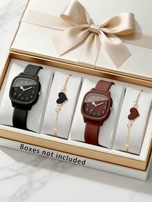 4/2件套女孩时尚小众数字表盘简约石英表，配心形手链，适合作为生日/节日礼物、返校礼物、派对礼物、毕业旅行礼物、母亲节礼物，也是送给家人和朋友的完美礼物。 - 彩色 - 查看 1