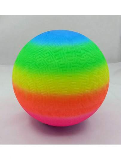Vibrant Rainbow Playground Ball For Kids - 8.5" Inflatable PVC Bouncy Ball With Textured Grip, Perfect For Outdoor Games, School Recess, And Backyard Fun - Includes Air Pump