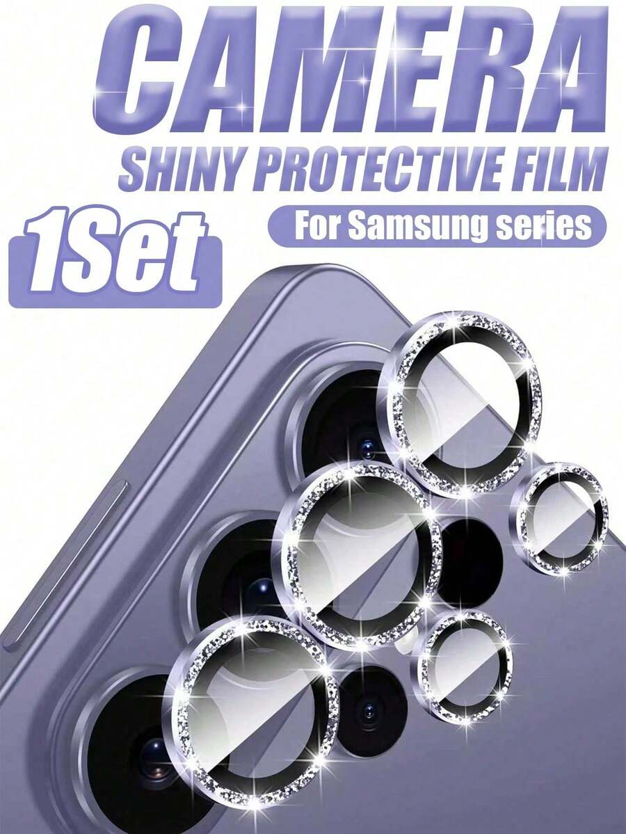 1 pieza Protector de lente de cámara de aleación de diamantes brillantes compatible con Samsung Galaxy S26 Ultra, anti-arañazos, ultra claro, adhesivo fuerte, protector de lente de cámara de vidrio templado de aleación de aluminio metálico, accesorios para teléfonos, compatible con fundas para teléfonos, regalo del Día de la Madre con brillo morado - Morado - Ver 1