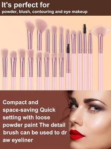 36件套多功能化妆工具套装，包含20支化妆刷、防水化妆包、化妆海绵、粉扑、洁面海绵和刷子清洁器，面部和眼部彩妆全套美容工具 - 粉色 - 查看 3