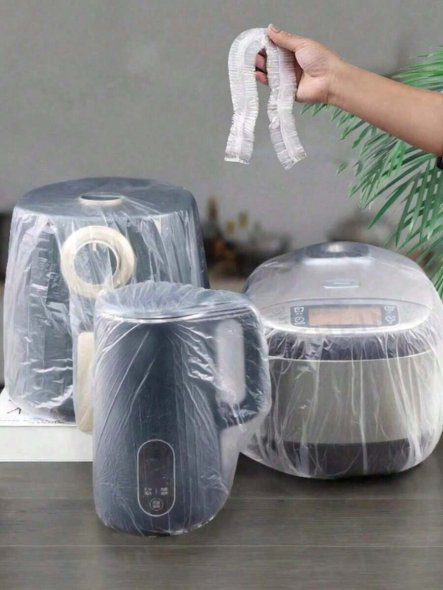 10/50/100pcs Household Appliance Dust Cover, Microwave Oven Dust Cover, Universal Plastic Transparent Protective Cover, Suitable For Fan, Rice Cooker, Kitchen Utensils, Baking Tray, Microwave Oven And Other Household Appliances. Essential For Women's Day, Essential For Travel