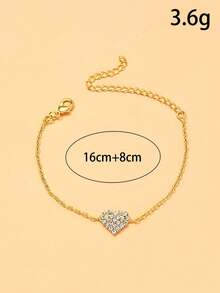 1 chiếc vòng tay hình trái tim mạ vàng thời trang, đính đá toàn bộ, kiểu dáng tối giản, tinh tế dành cho nữ. - Vàng - Xem 6