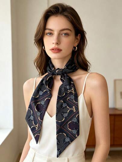 1条真丝缎面围巾，长款围巾，可作领带、腰饰、领巾使用