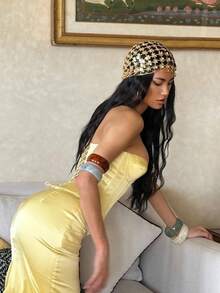 1 chiếc khăn quàng cổ thêu sequin bóng cho nữ, thoáng khí và rạng rỡ, có thể dùng làm băng đô, khăn trùm đầu, khăn choàng, quần áo chống nắng hoặc phối với mũ, phù hợp cho nhiều dịp và tất cả các mùa - Vàng kim - Xem 6