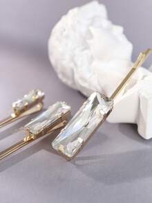 3/6 piezas Pasadores de pelo geométricos rectangulares minimalistas franceses, con rhinestones brillantes, set de pasadores de pelo elegantes y versátiles para fiestas y uso diario, accesorios para el cabello, viajes, cumpleaños - Dorado - Ver 7