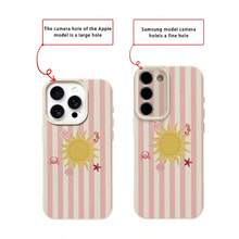 1pc TPU Material Sweet Pink Striped Ocean Pattern Phone Case Compatible With Iphone 17 Pro Max/17/16 Pro Max/15/13/12/11, S20 FE/A15/S24/A55, Note 11/Note 12/Note 13 Pro, Full Coverage Anti-Drop Soft Protective Phone Case - White - View 8