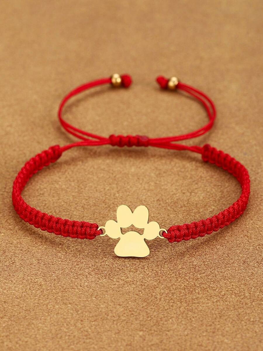 1pc 304 Stainless Steel Pet Paw Print 18K Gold Plated Bracelet, Minimalist Adjustable Handmade Woven Nylon Rope Bracelet, 12 Color Combinations Suitable For Men And Women Daily Wear, Perfect Gift For Holidays