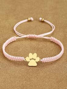1pc 304 Stainless Steel Pet Paw Print 18K Gold Plated Bracelet, Minimalist Adjustable Handmade Woven Nylon Rope Bracelet, 12 Color Combinations Suitable For Men And Women Daily Wear, Perfect Gift For Holidays - Multicolor - View 13