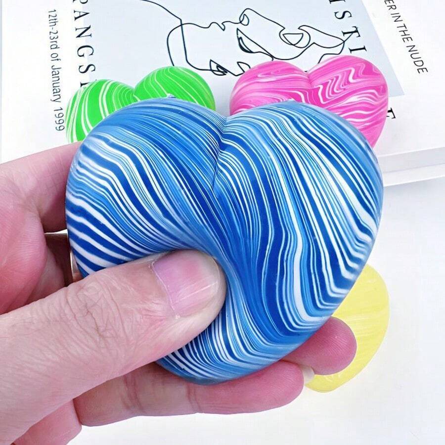 Marbled Swirl Heart Stress Relief Squishy Toy, Slow Rising Soft Squeeze Fidget Toy, Marble Pattern Heart Shape For Anxiety Relief, Desk Decor And Office Use - 1PC - View 1