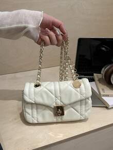 小众设计时尚西式包包休闲春季新款小方包女士单肩斜挎包 - 米色 - 查看 5