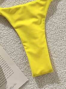 2pcs Women's Swimwear - Lemon Yellow Bikini Set With Metal Ring Decor And Ruched Design | Fresh Summer Beach Outfit Vacation - Yellow - View 6