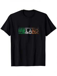 Ireland Graphic Cotton T-Shirt For Men & Women - Retro Distressed Design, 100% Cotton, S-Xxl, Casual Outdoor Tee With Bold IRELAND Print & Irish Flag Colors, Perfect For Casual Attire Or Outdoor Adventures, Hiking Apparel Bold Graphic Shirt Glossy - Black - View 5