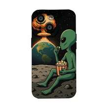 Un extraterrestre verde observa la explosión atómica de la Tierra.funda de teléfono Fundas compatibles con ,Apple,VIVO,OPPO,,, y Honor.Fabricadas en silicona TPU,ofrecen protección contra golpes y caídas. - Negro - Ver 2