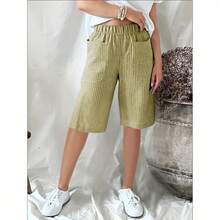 Women's Casual Shorts, Retro Summer Style, Jacquard Woven, Striped And Patchwork - Earthy Yellow - View 12