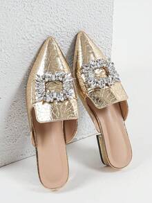 Cómodas y fáciles de usar sandalias planas tipo slide minimalistas francesas en oro y plata - Dorado - Ver 5