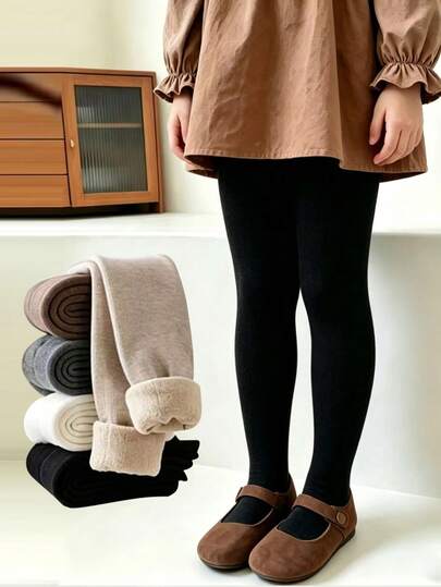 1 chiếc quần legging lót lông cừu cho bé gái, quần tất dày ấm màu trắng để phối cùng váy, thích hợp cho mùa thu/đông.