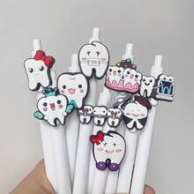 10/5支可伸縮牙科主題圓珠筆，極簡純色牙齒造型筆，辦公書寫護理筆，適合牙科護士、醫療助理與學生禮物，隨機款式 - 白色 - 查看 4