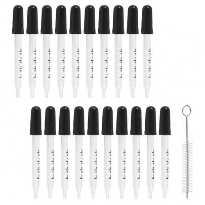 20Pcs 1Ml Glass Liquid Droppers, Eye Dropper Pipettes With Black Suction Bulb, For Makeup Art Liquid,Straight Tip Style