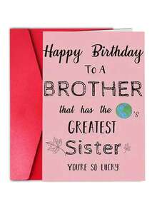 1pc Personalized Greeting Card With Envelope, Funny Birthday Card From Sister To Brother, Blank Inside For Customization, Best Gift - Multicolor - View 2