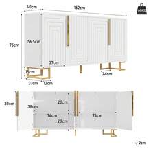 White Sideboard 152 X 40 X 75 Cm Features A Unique Geometric Design And Gold Handles And Feet For An Elegant Feel. - White + MDF - View 5