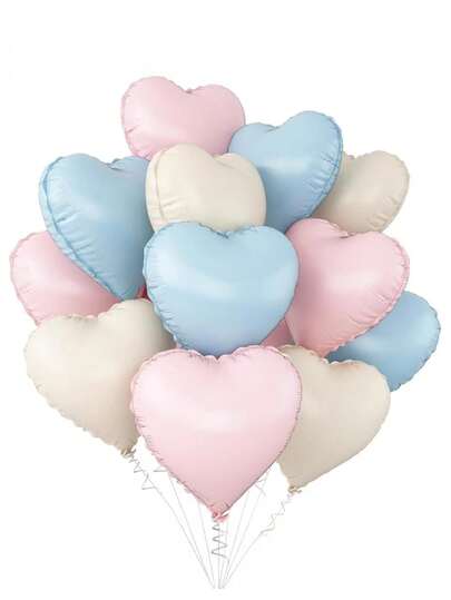 粉蓝心形气球，12个装，18英寸奶油白、婴儿粉、蓝色心形铝箔氦气球，适用于婴儿派对、生日、周年纪念、婚礼、性别揭晓派对装饰