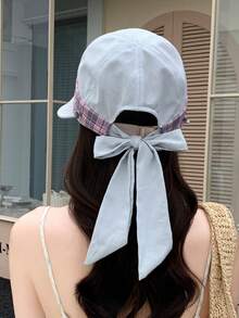 1pc Women's Large Brim Tied Back Sun Hat, Summer UV Protection Wide Brim Bucket Hat, Patchwork Bow Tie Beach Sun Hat, Suitable For Daily, Vacation, Beach, Hiking,Holiday,Travel - Multicolor - View 12