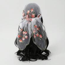 1pc Women's New Chinese Style Plum Blossom Embroidered Mesh Scarf, Vintage Lace Floral Trim Shawl, Versatile Headscarf - Multicolor - View 9