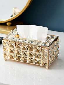 Luxury Crystal Tissue Box, Gold/Silver Shiny Diamond-Shaped Napkin Holder, Decorative Acrylic Tissue Paper Organizer, Suitable For Bathroom, Vanity, Hotel, Restaurant, Wedding And Home Decor - Multicolor - View 3
