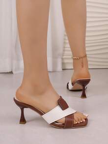 Stylish Square Toe Heels - Girl's Slim Heel Cross Band Sandals For - Brown - View 7