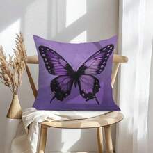 1pc Purple Butterfly Print Throw Pillow Cover - Soft & Comfortable, Machine Washable, Zipper Closure, Woven Polyester Fabric, Suitable For Sofa And Outdoor Decor - Nhiều màu - Xem 3