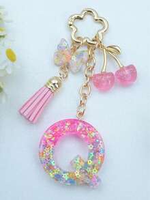 1pc Resin Flower Sequin Keychain, Suitable As Gift For Girlfriend - Pink - View 30