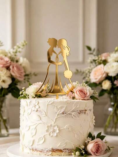 3 piezas Elegantes Decoraciones Doradas para Pastel de Pareja, Adecuadas para Boda, Compromiso, Día de San Valentín, Decoraciones Acrílicas para Pastel de Boda, Decoración Romántica para Boda y Fiesta, Regalo Perfecto para Parejas, Decoración para Pastel de Boda