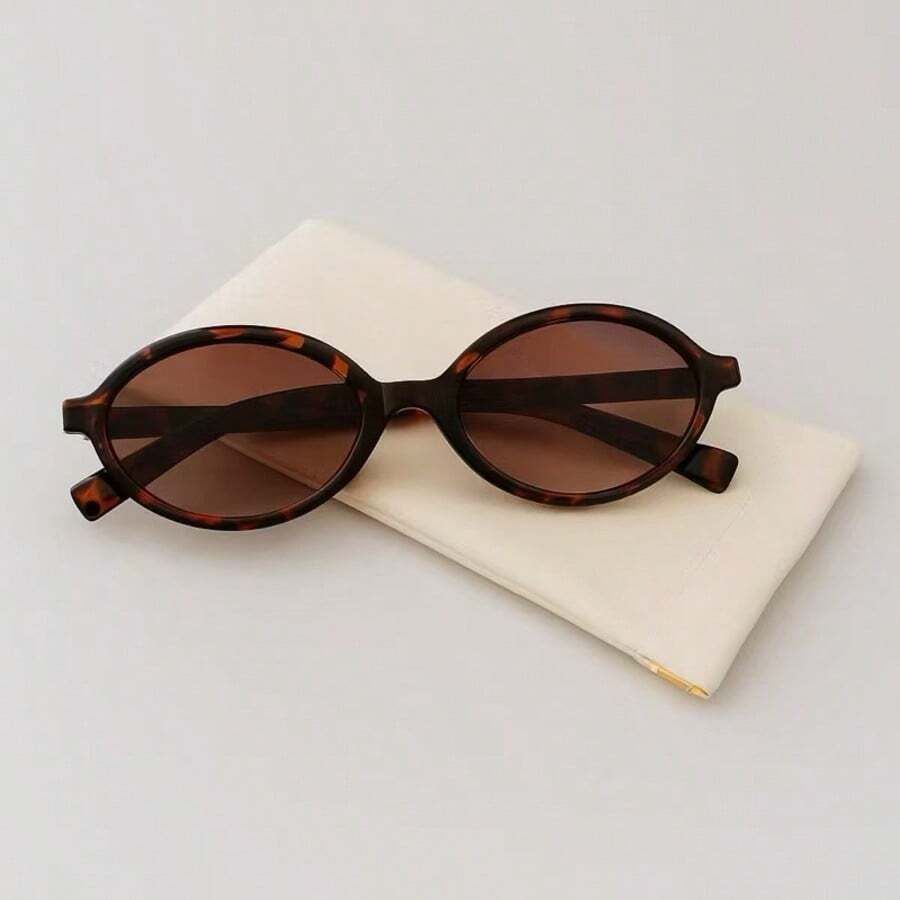Small Oval Glasses - UV400 And Anti-Blue Light For Students/Office, Fashion Frames - 棕色 - 查看 1