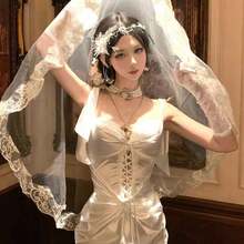1pc Embroidered Bridal Veil, Romantic Wedding Dress Accessory, Suitable For Autumn/Winter, Mother's Day Gift, Hair Clip, Hair Accessories, Teacher's Day Gift - Beige - View 8