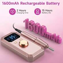 1600mAh USB充電式專業便攜式無線高速電動美甲磨甲機，LED顯示屏，32段可調速，適用於壓克力甲、凝膠甲拋光、卸甲、修甲、甲面拋光、水鑽卸除、美甲護理、居家美甲沙龍、足部護理拋光與修形工具，專業美甲強化工具組，適合初學者與專業人士，送給女性的最佳禮物 - 彩色 - 查看 6