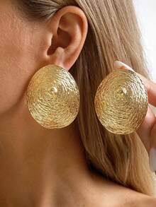 Pendientes de metal con geometría exagerada e irregular, piezas de joyería metálica con textura en espiral de moda - Pendientes ovalados en espiral - Ver 1