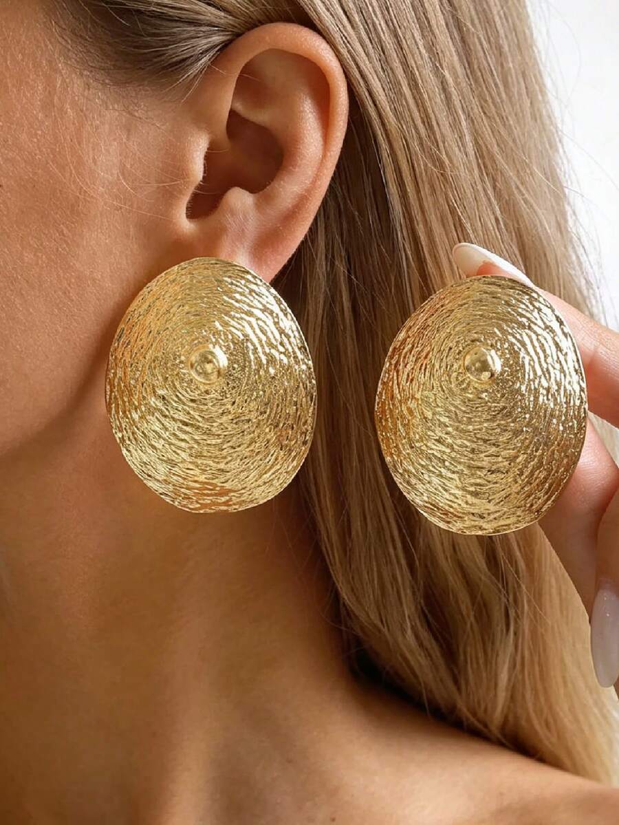 Pendientes de metal con geometría exagerada e irregular, piezas de joyería metálica con textura en espiral de moda - Pendientes ovalados en espiral - Ver 1