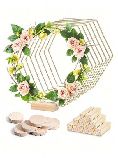 10pcs Metal Wreath Decor Set (With Stands). This Large Metal Ring Is Perfect For DIY Projects, Including The Metal Ring, Round Display Stand, Square Display Stand, And Woven Metal Ring. Ideal For DIY Wedding Decorations Like Dreamcatchers. The Metal Wreath Decor And Metal Rings Are Great For Making Wedding Table Wreaths And Hanging Decorations.