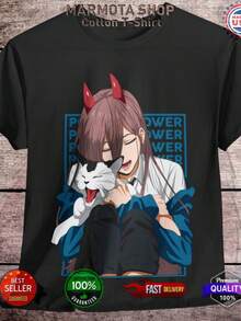 Power Waifu Ecchi Shirt  Anime Tee T-Shirt Sexy Makima Kawaii Devil (2) - màu đen - Xem 7