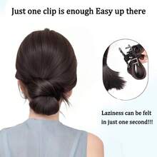 1pc Elegant Synthetic Low Ponytail Bun Hair Extension Clip-In Women's Natural Slouchy Flower Bud Style Voluminous Hairpiece, Halloween - Multicolor - View 4