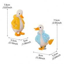 1 set Statue de canard de détente extérieure pour la discussion, figurine animale de scène de jardin extérieur amusante, cadeau soigneusement préparé, canard habillé, décoration de bureau à domicile/accessoire de bonsaï, ornement de canard de jardin, patio, pelouse, artisanat en résine, décoration de Pâques - Doudoune avec housse de canard deux - Voir 3