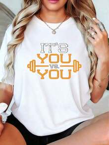 100% Cotton Its Vs You Gym Motivation Fitness Sports T-Shirt For Men And Women - Comfortable Cotton - 白色 - 查看 1