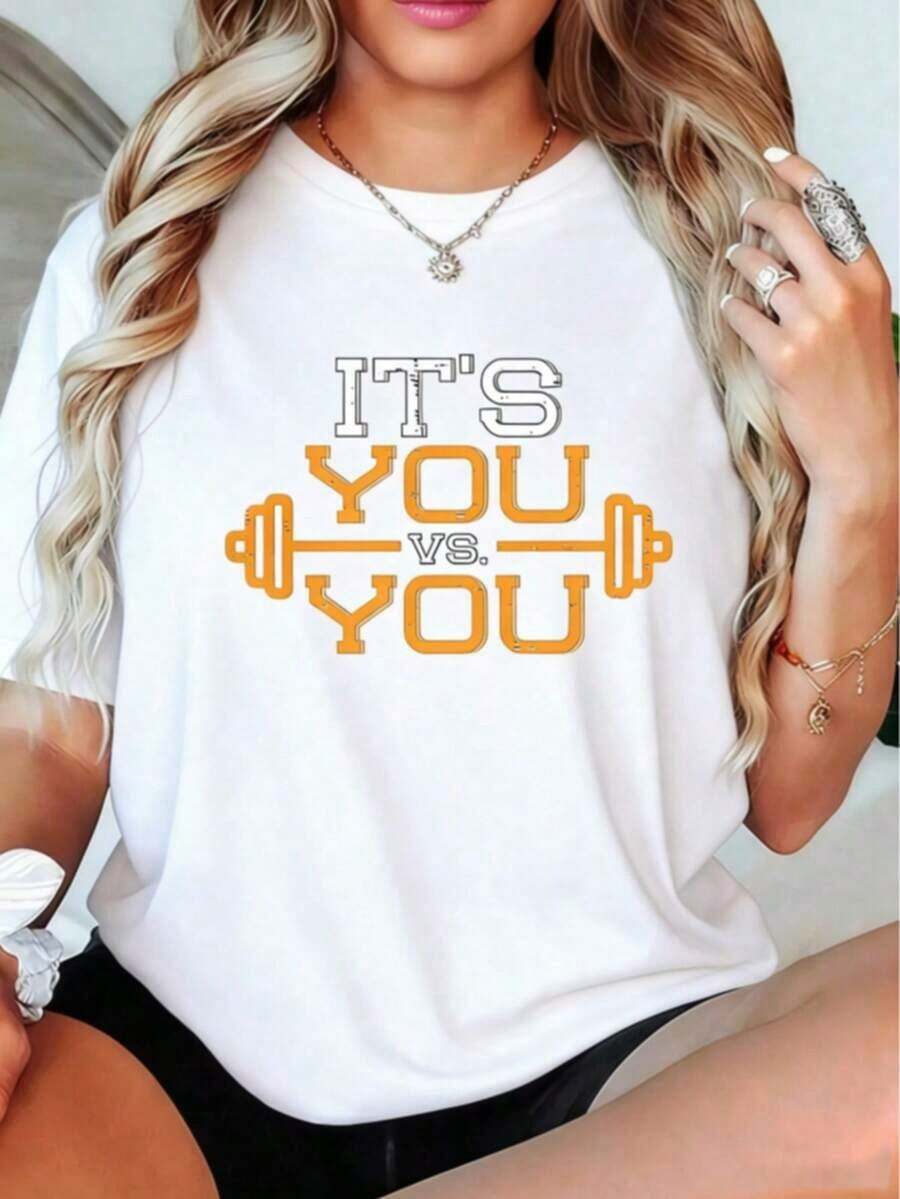 100% Cotton Its Vs You Gym Motivation Fitness Sports T-Shirt For Men And Women - Comfortable Cotton - 白色 - 查看 1