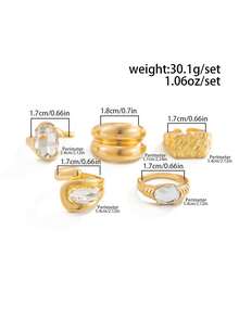 Bộ 5 chiếc nhẫn hở bằng kim loại đính đá hình giọt nước rỗng bất đối xứng hình học sang trọng, thích hợp cho đám cưới, tiệc tùng, kỳ nghỉ, thường ngày, dạo phố, quà tặng sinh nhật cho nữ và các cặp đôi. - nhẫn - Xem 5