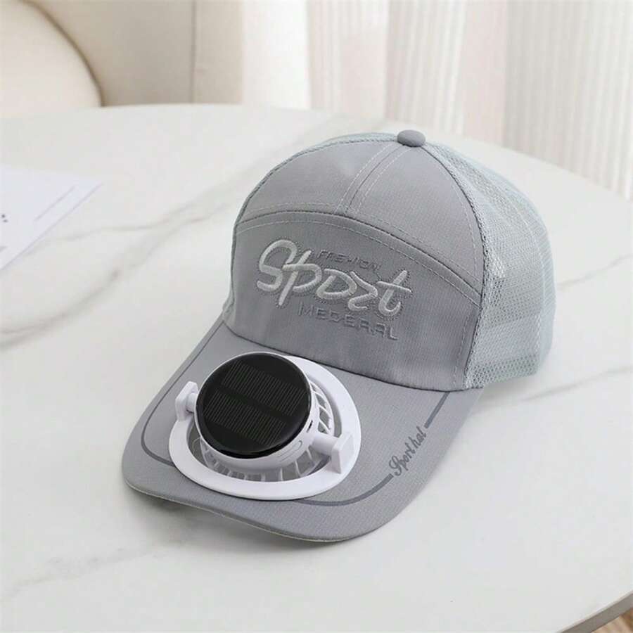 Breathable Baseball Cap Solar Powered Fan Hat Baseballs Hat For Men Women, USB Rechargeable Sun Protection Hat For Outdoor - Grey - View 1