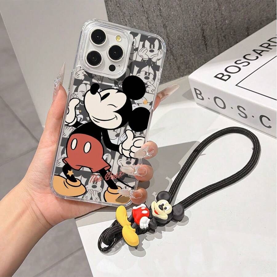 This Disney Mickey Mouse Pattern Lanyard Phone Case Features A Strong Magnetic Closure And Full Coverage Of Acrylic And TPU Material. It's Shockproof, Lightweight, And Suitable For IPhone17/16/11/13/15/15 Plus/15 Pro/15 Pro Max/12/14 Pro Max/11 Pro Max/12 Pro/12 Pro Max/13. It's A Popular Birthday Gift, Business Gift, Durable, Stain-Resistant, And Fingerprint-Resistant New Phone Case For Men And Women. It Also Includes A Mickey Mouse Phone Case And Mickey Mouse Doll Bracelet. Compatible With SamsungGalaxy S20, S21, S22, S23, And S24 Series. It's The Perfect Gift For Friends And Family. This Stylish Phone Case Is Fun, Lightweight, And Durable. IPhone17 Pro Max Phone Case, Minnie Phone Case. - Clear - View 1