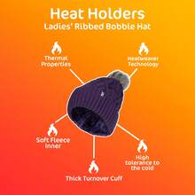 Heat Holders Heat Holders - Ladies Chunky Ribbed Cuffed Thermal Winter Pom Pom Bobble Beanie Hat With Fleece Lining - 黑色 - 查看 5