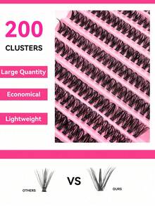 10 Rows 200Pcs Lash Clusters Full Curled Volume Eyelashes, Natural Fluffy Wispy Single Length Individual False Eyelashes, Soft Lightweight Reusable DIY Eyelash Extensions, Comfortable Easy To Apply For Beginners, Perfect For Daily Wear, Parties, Festivals, Dates & Everyday Eye Makeup, Fake Eyelashes Cluster Lashes - D - View 5